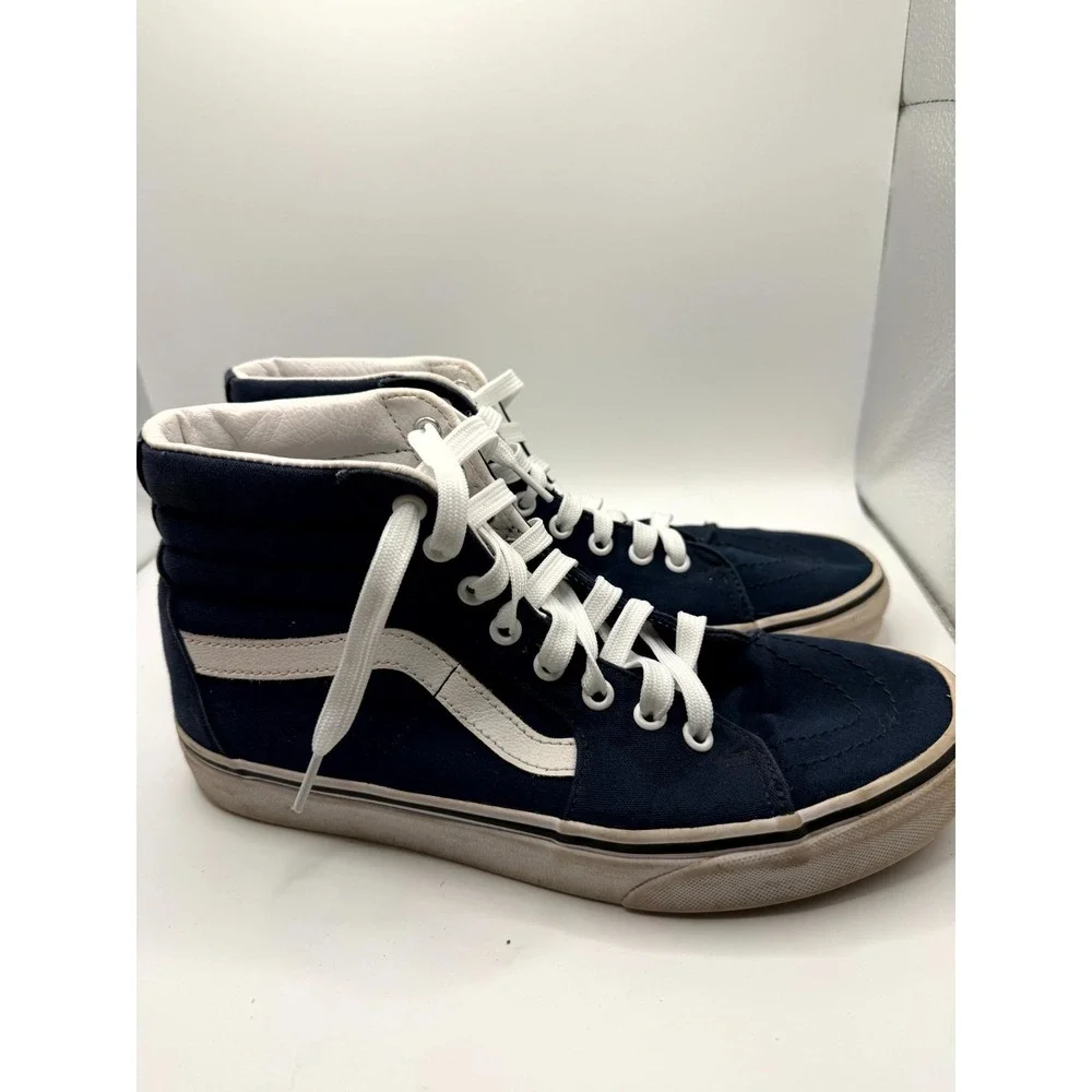 VANS Sk8-Hi Mens 7.5 Sneaker Navy Blue Canvas‎ High Top Lace Up Skateboard Shoes